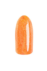 Swatch of Happy Happy Hour, a glittery orange gel polish for a radiant, lively manicure.